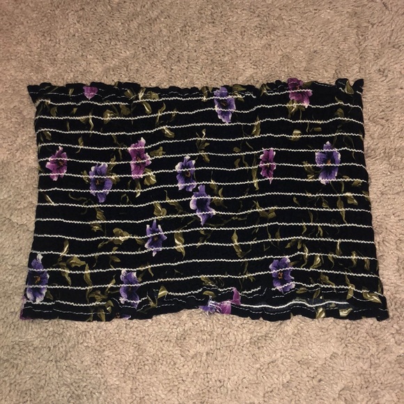 Black LF Tube Top with floral detail - Picture 1 of 1